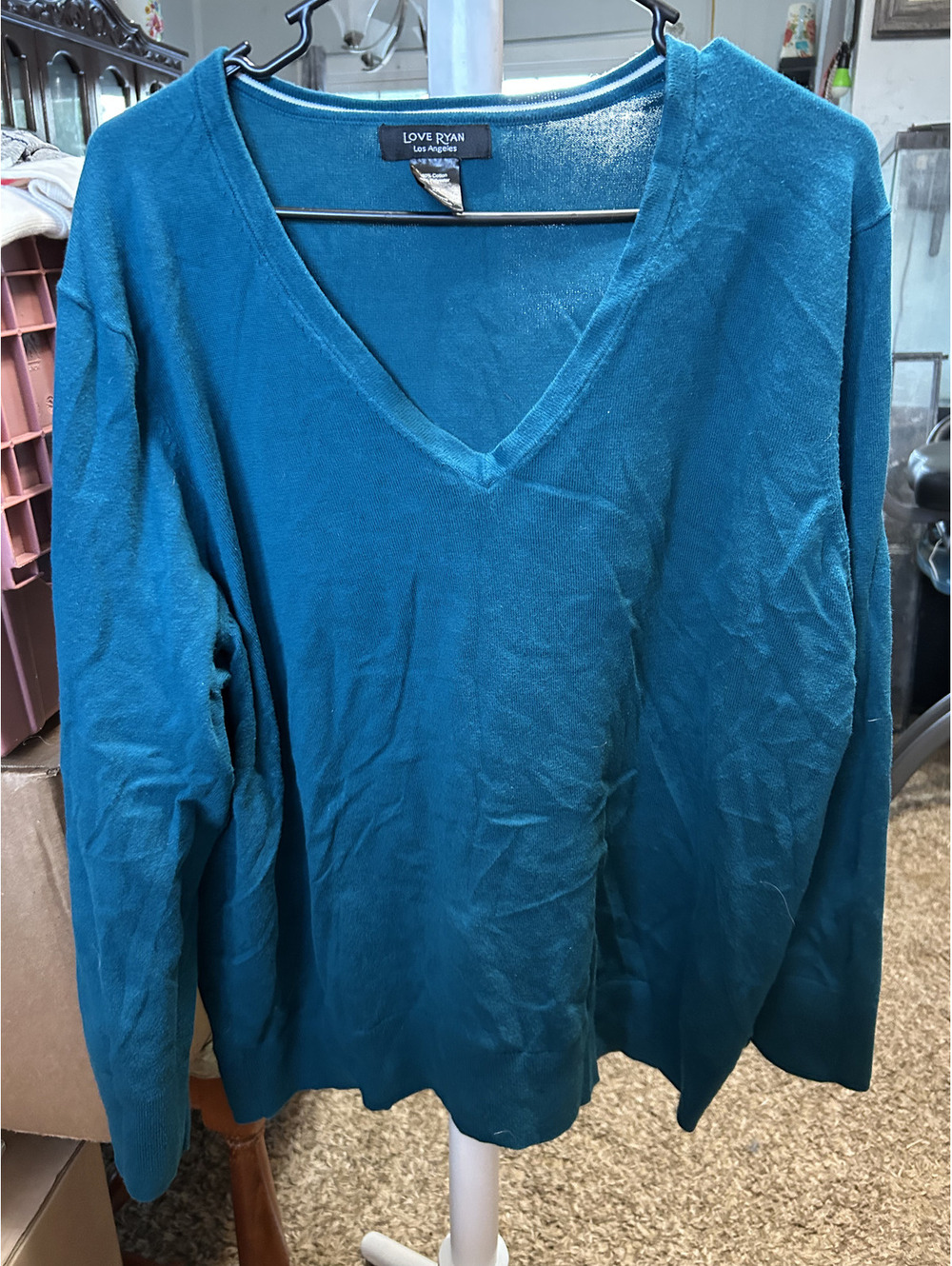 Love Ryan Women's 2X Teal V-Neck Sweater 60% Cotton 40% Polyester